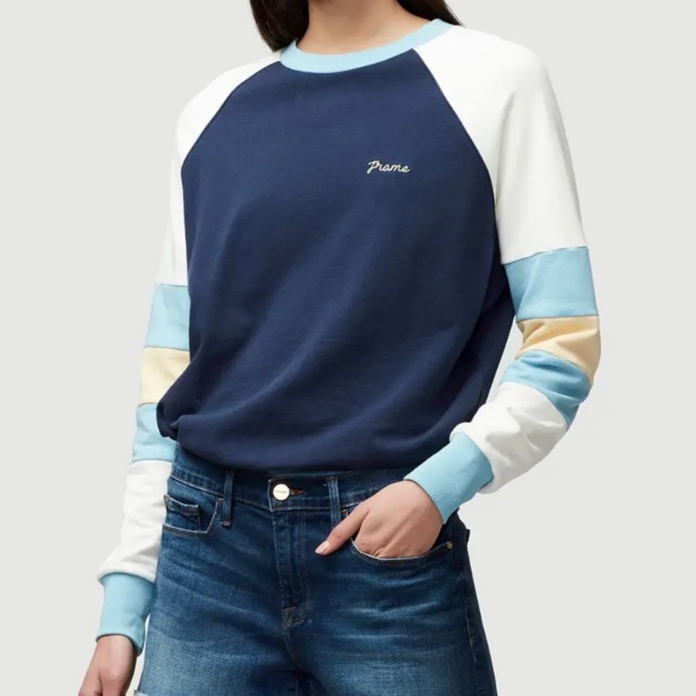 FRAME Women's Destructed Crop Sweatshirt in Blue Combo